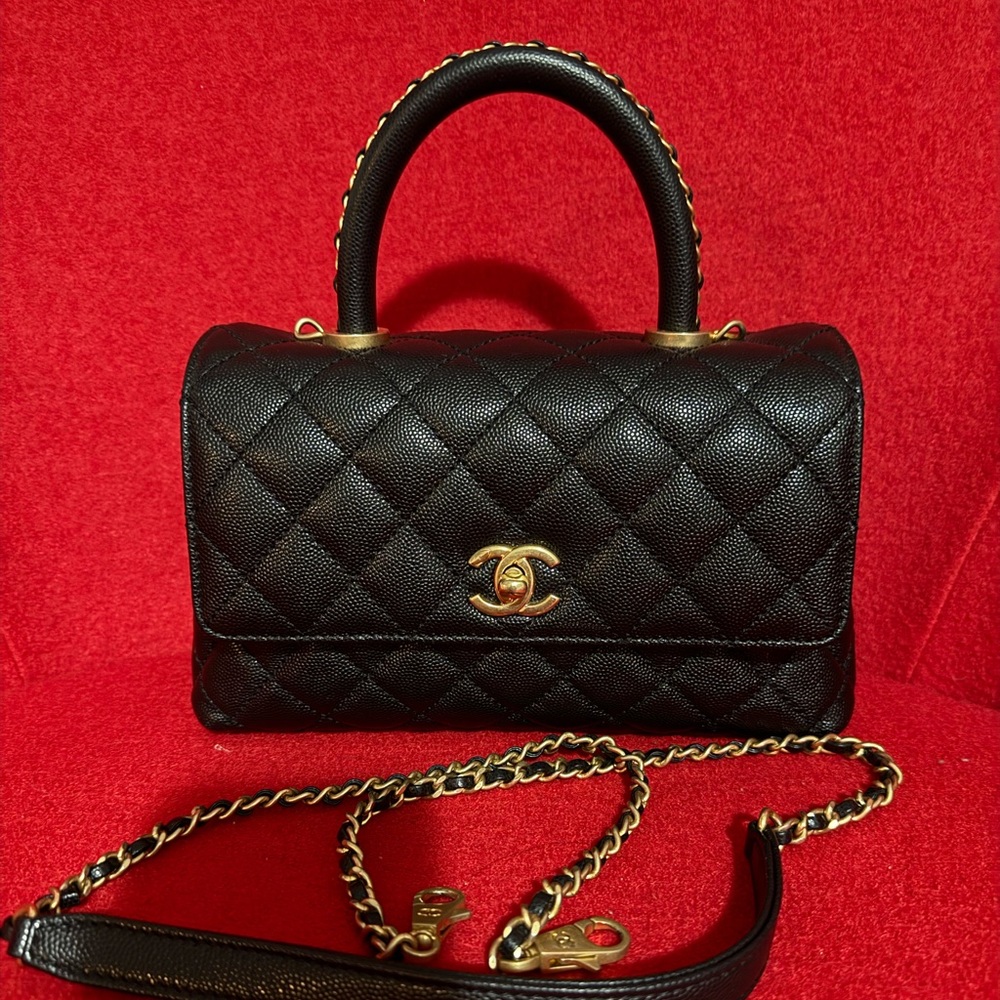 SOLD Chanel Coco Handed Black Quilted Leather Handbag